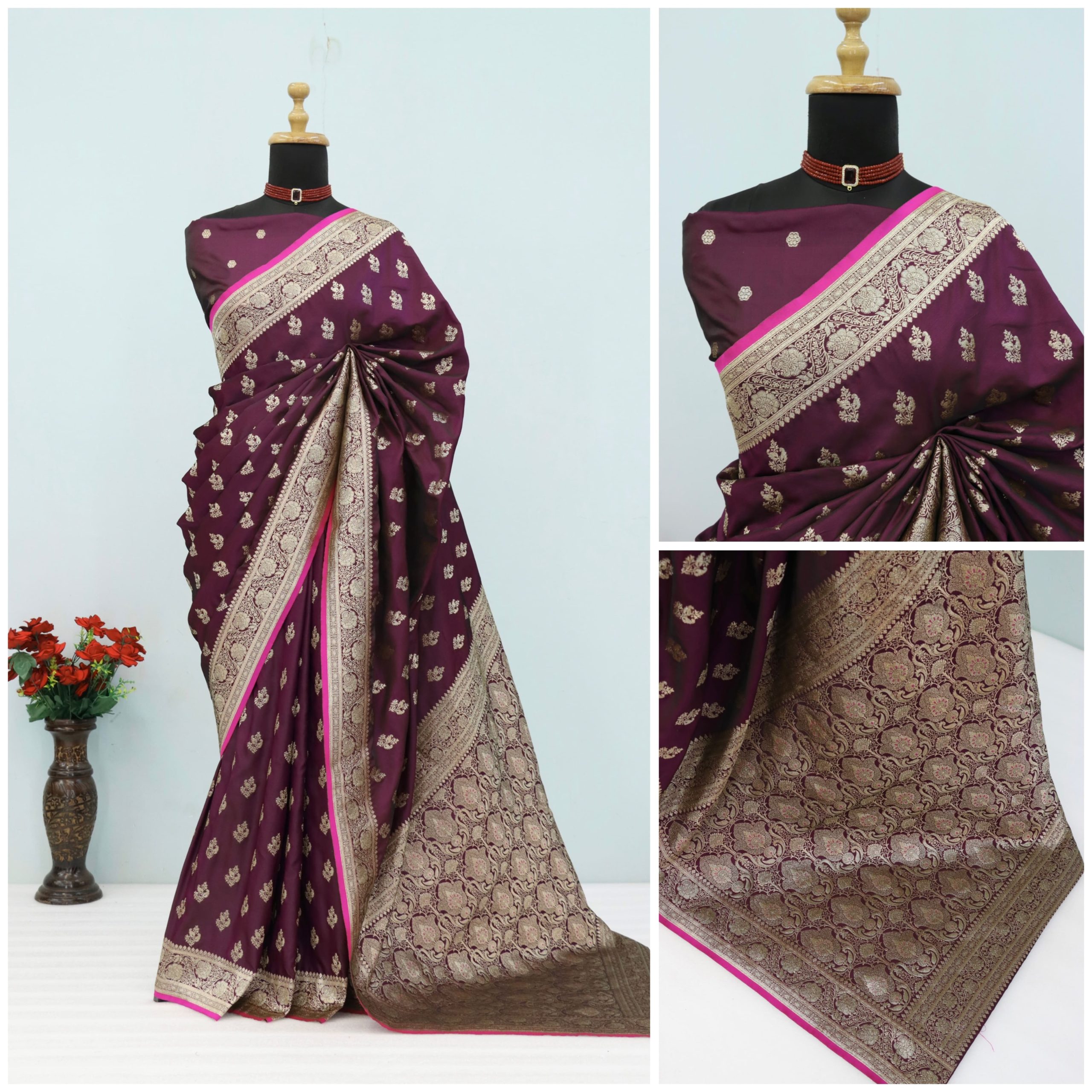 Wine Purple Banarasi Silk Saree