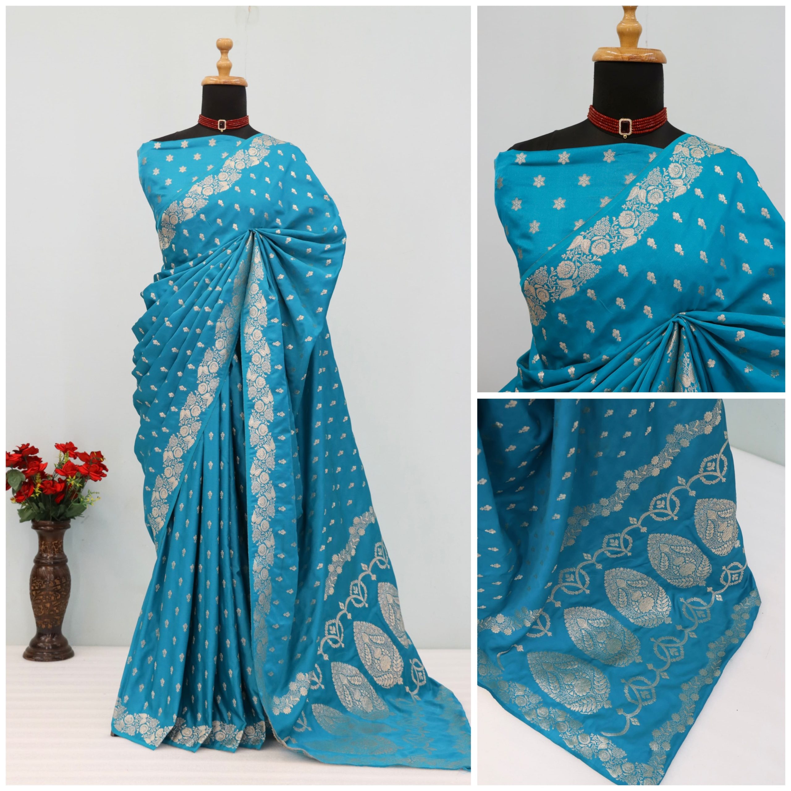 Teal Blue Banarasi Silk Saree