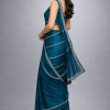 Teal Blue Elegant Saree with Golden Stone Work