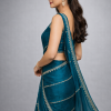 Teal Blue Elegant Saree with Golden Stone Work