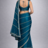 Teal Blue Elegant Saree with Golden Stone Work