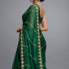 Luxury Emerald Green Saree with Intricate Golden Stone Work