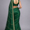 Luxury Emerald Green Saree with Intricate Golden Stone Work