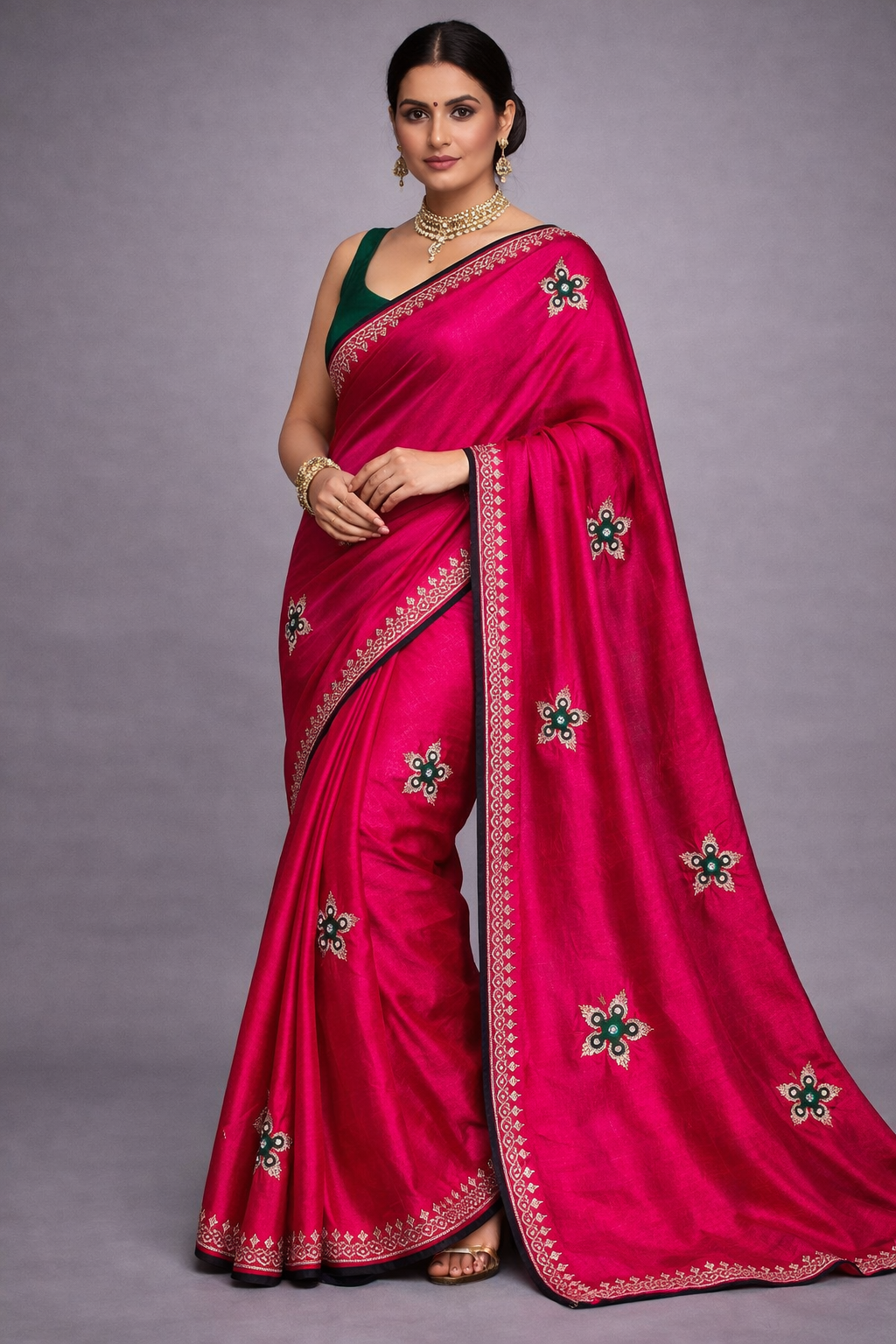 Luxury  Rani Party Wear Saree with Stone Work Details