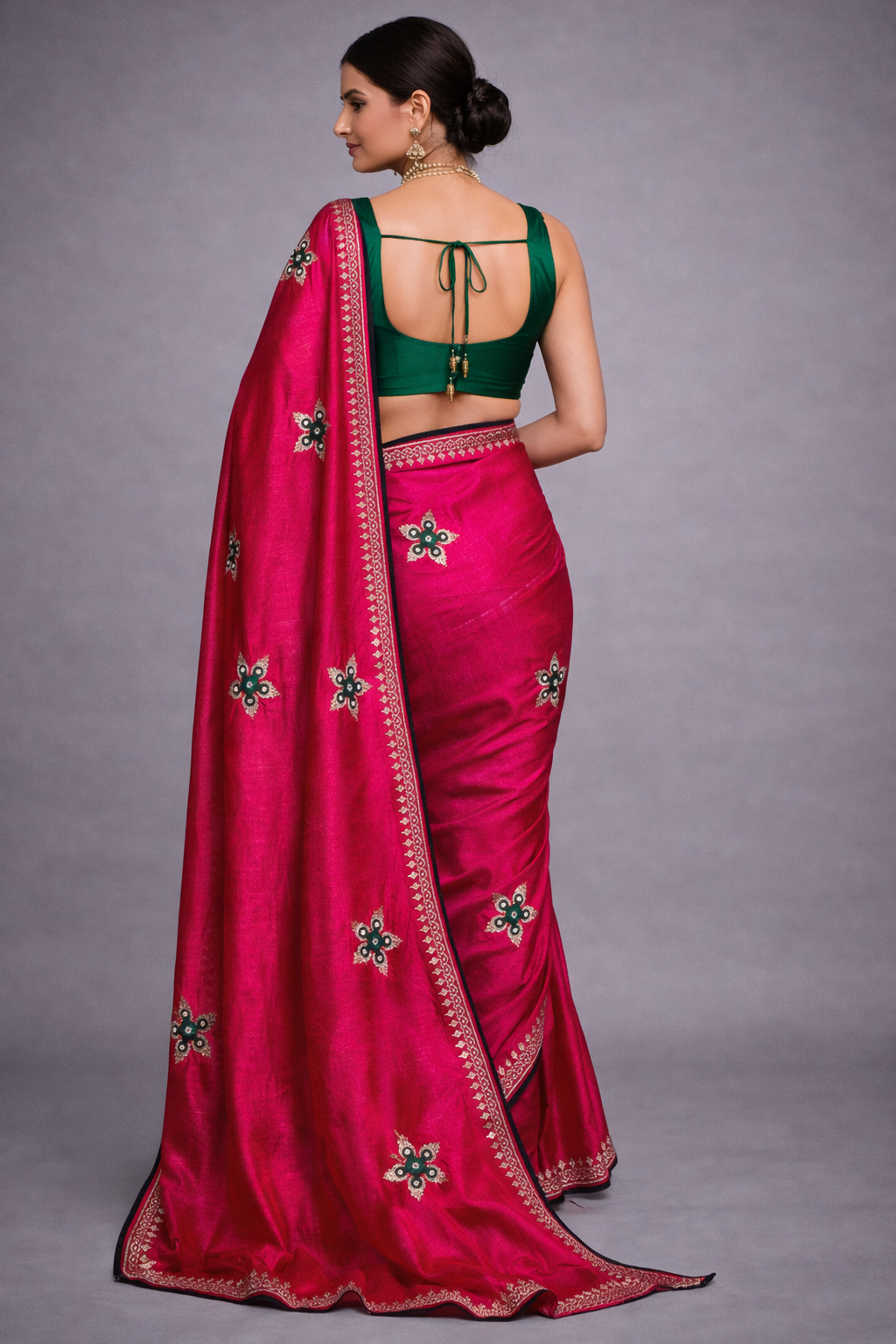 Luxury  Rani Party Wear Saree with Stone Work Details