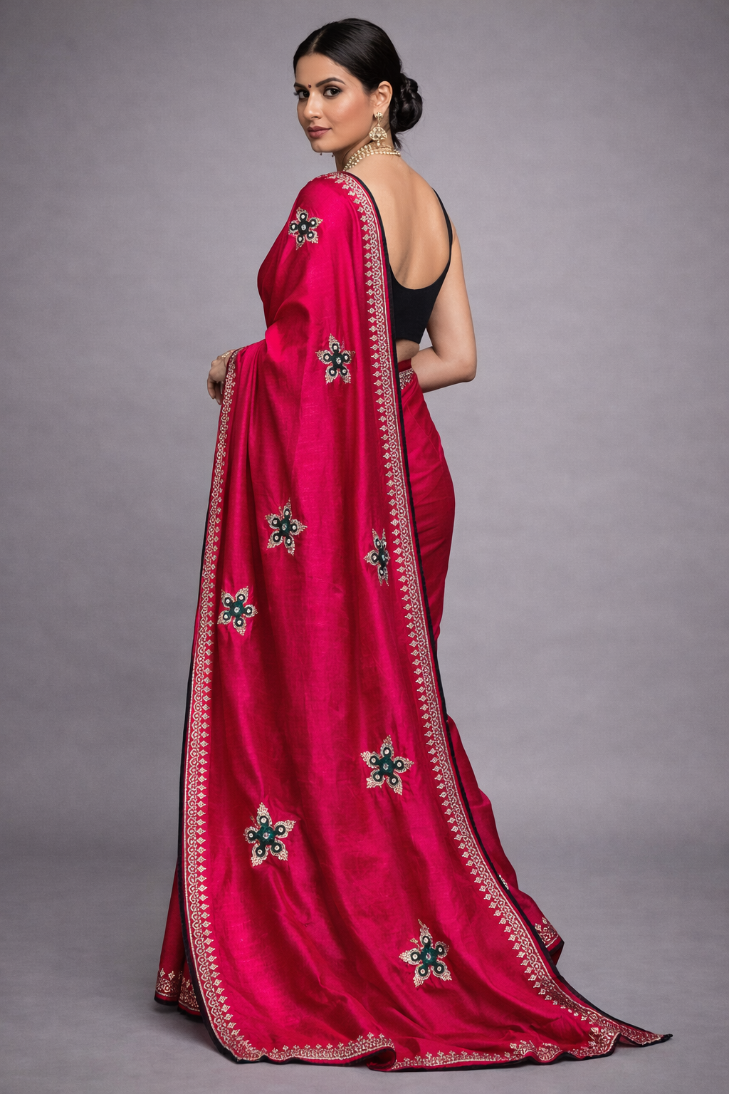 Luxury  Rani Party Wear Saree with Stone Work Details