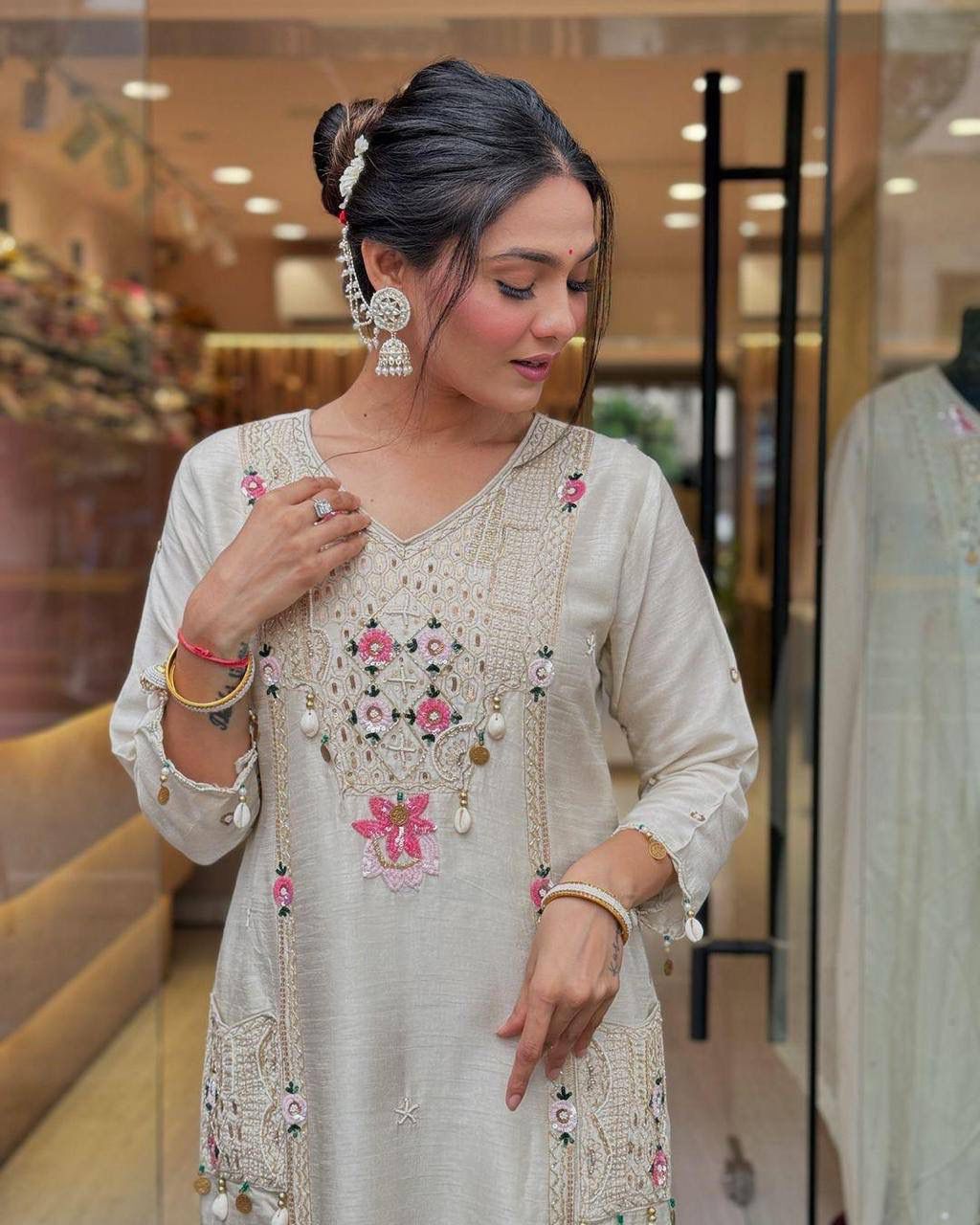 Roman Silk  Embroidery Dupatt Set