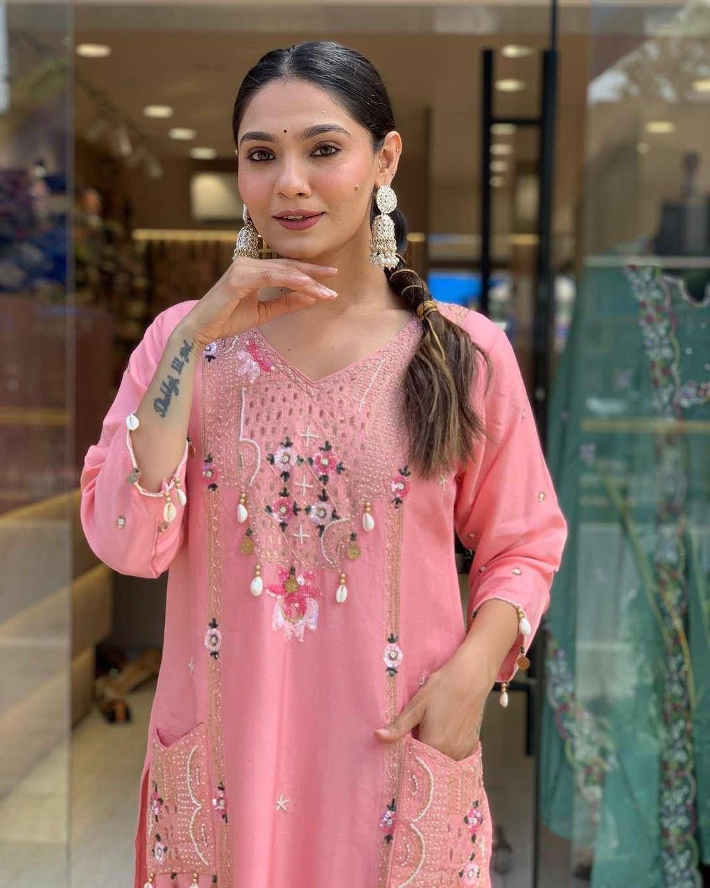 Roman Silk  Embroidery Dupatt Set