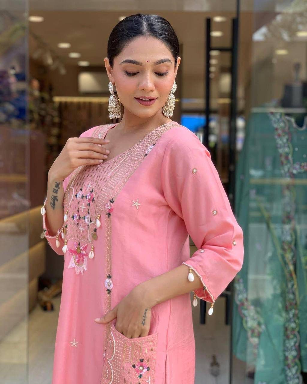 Roman Silk  Embroidery Dupatt Set