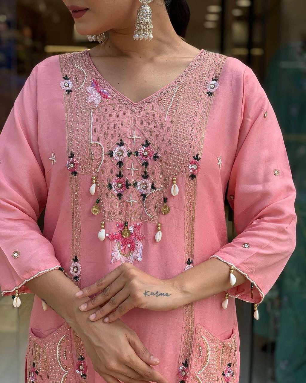 Roman Silk  Embroidery Dupatt Set