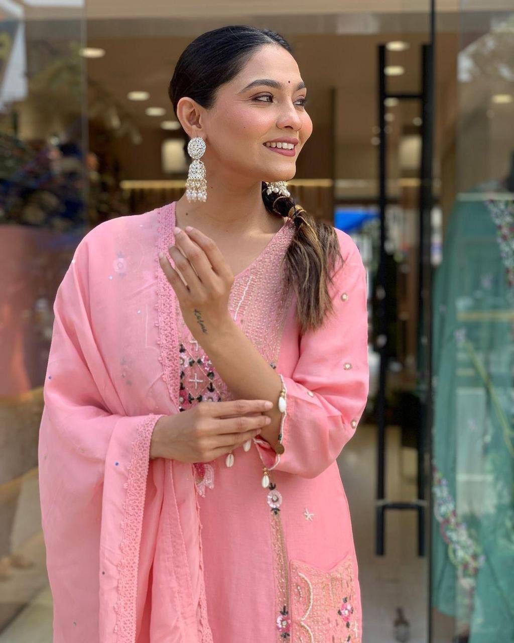 Roman Silk  Embroidery Dupatt Set