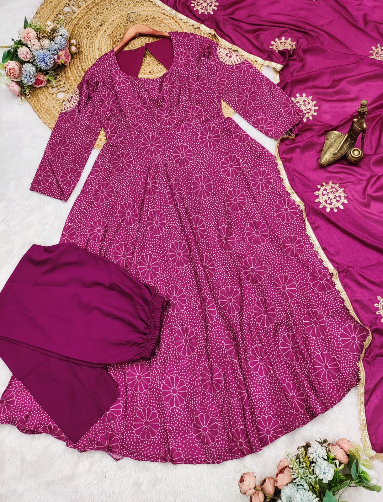 Graceful digital print gown with plazo dupatta