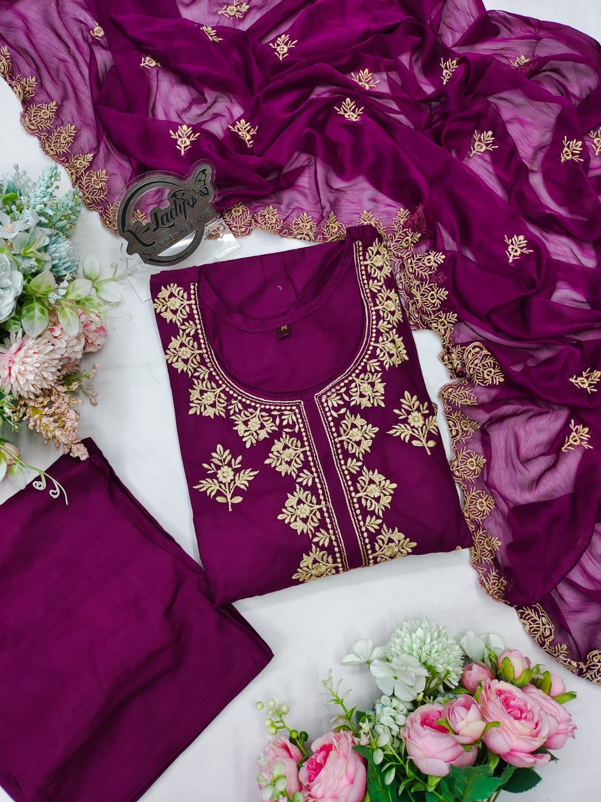 Top plazo and  Work Embroidery Dupatta