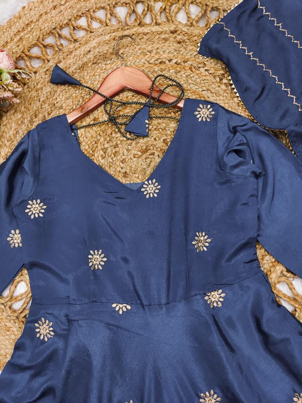 Blue Anarkali style kurti and  dupatta set