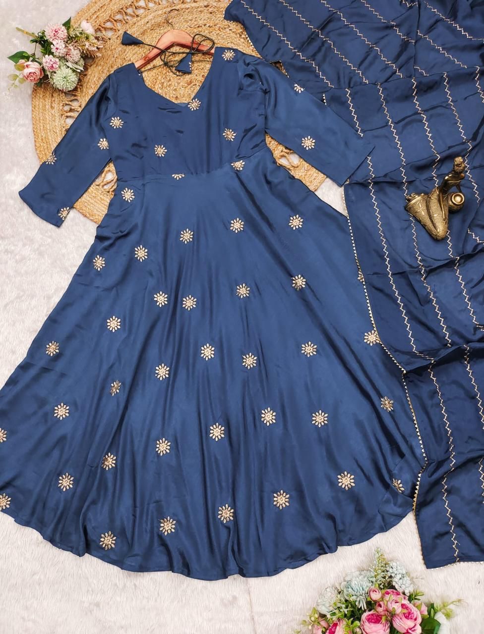Blue Anarkali style kurti and  dupatta set