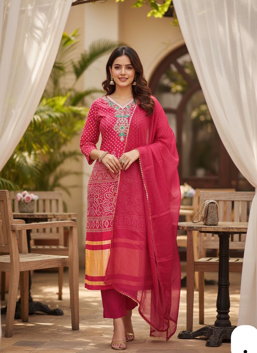 beautiful rani pink Kurata Set