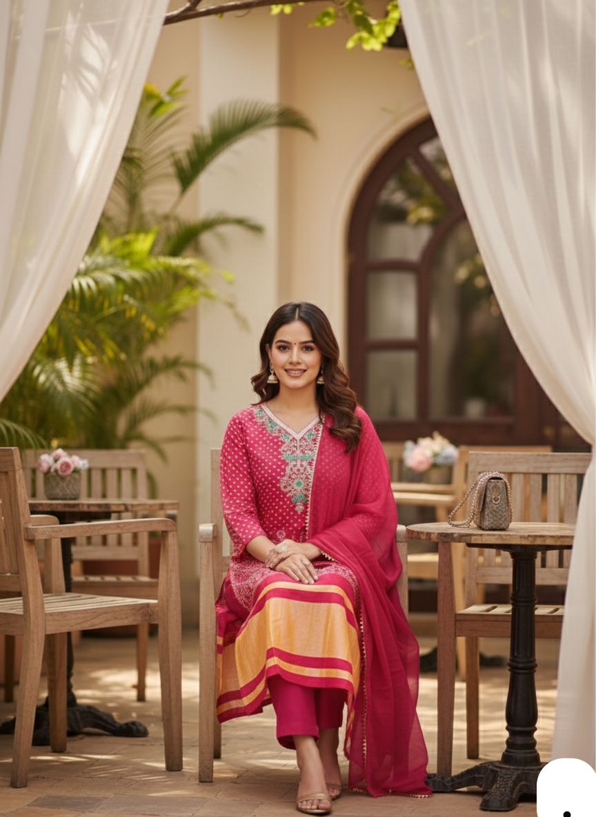 beautiful rani pink Kurata Set