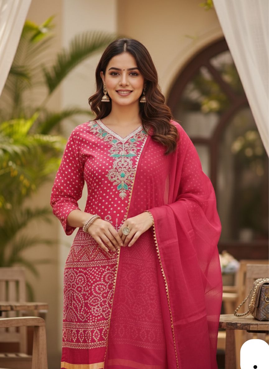 beautiful rani pink Kurata Set