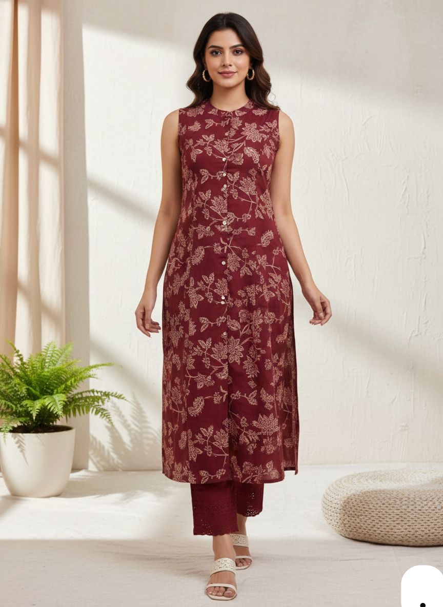 Maroon Digital Prints Kurta Set