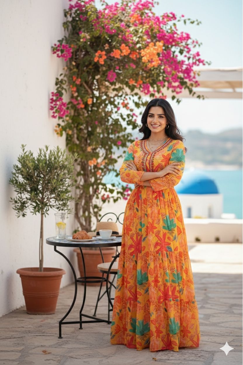 Multicoloured Anarkali with mirror  work