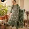 Green Anarkali Stitchied Suit Set
