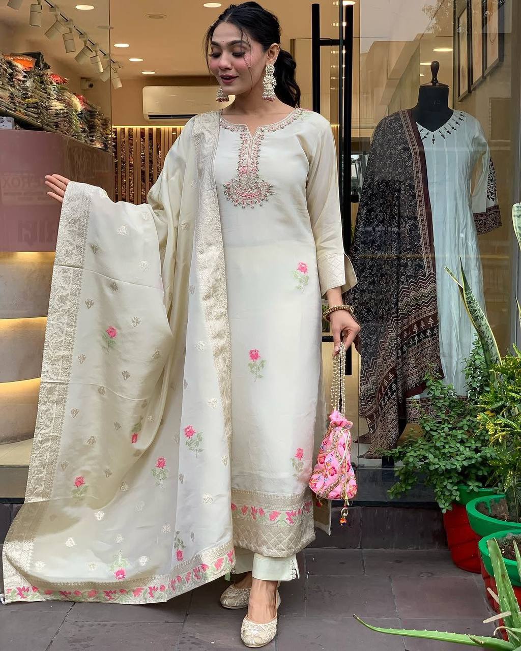 Jacquard Fabric Embroidery Kurta Set