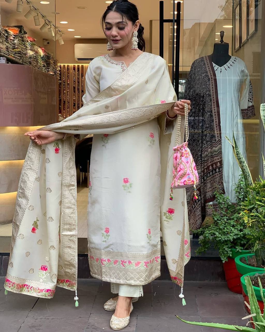 Jacquard Fabric Embroidery Kurta Set