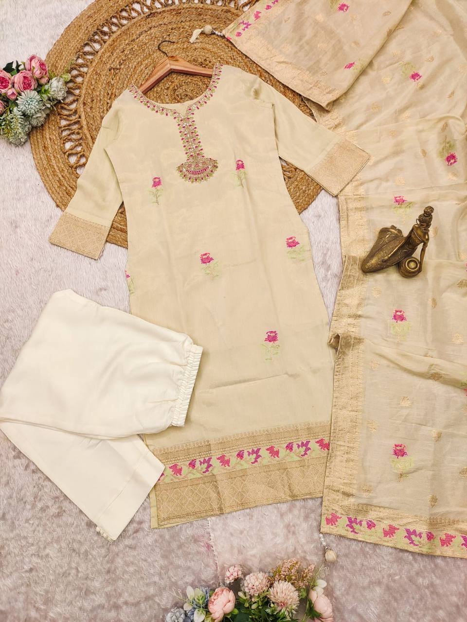 Jacquard Fabric Embroidery Kurta Set