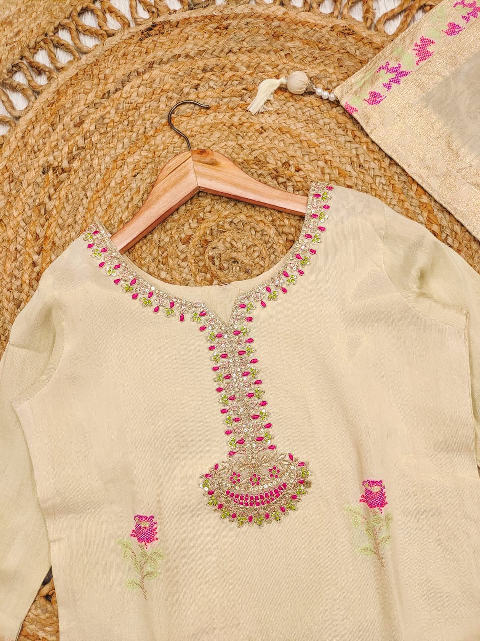 Jacquard Fabric Embroidery Kurta Set