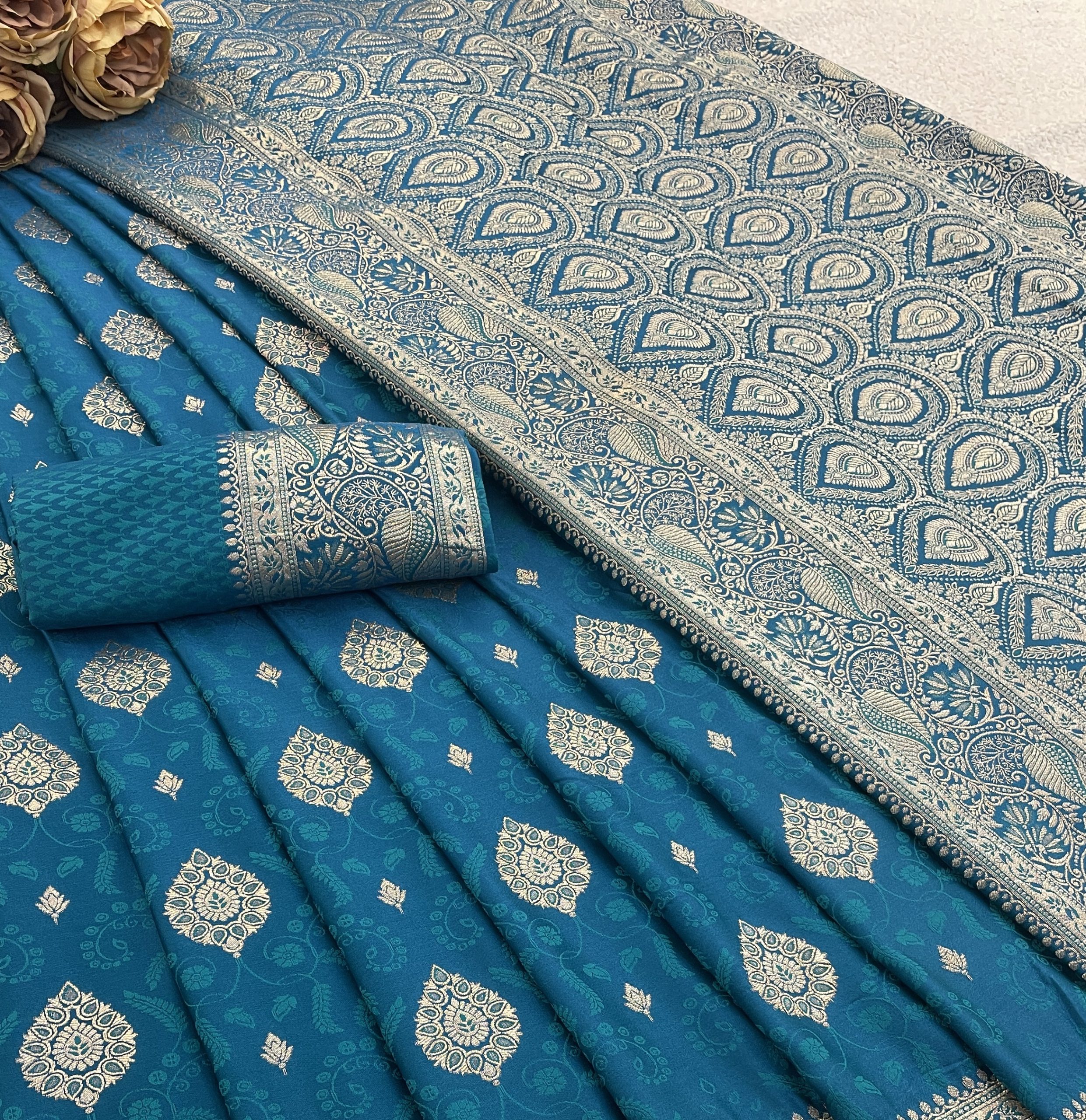 Teal Blue Banarasi Silk Saree