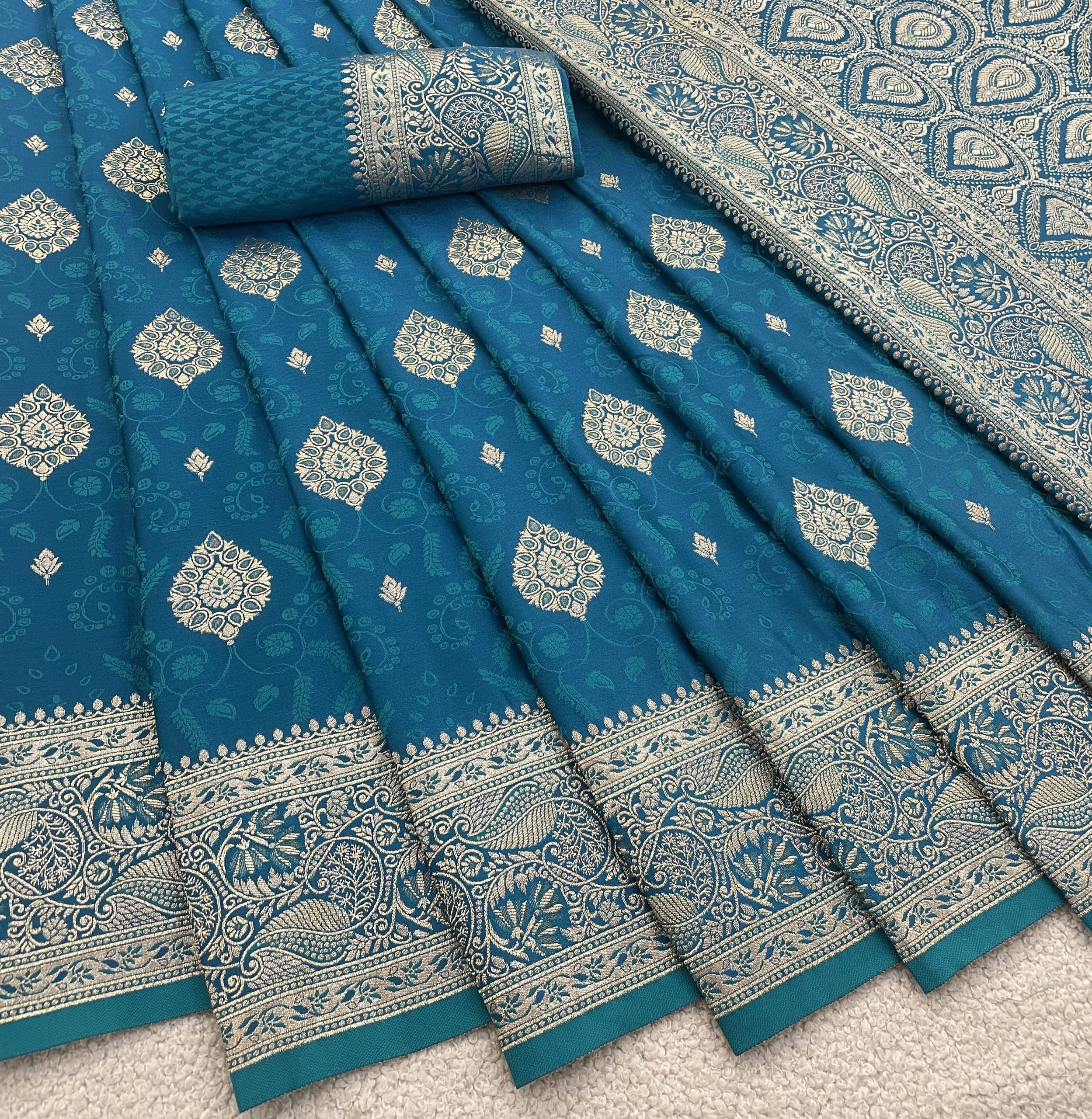 Teal Blue Banarasi Silk Saree