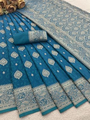 Teal Blue Banarasi Silk Saree