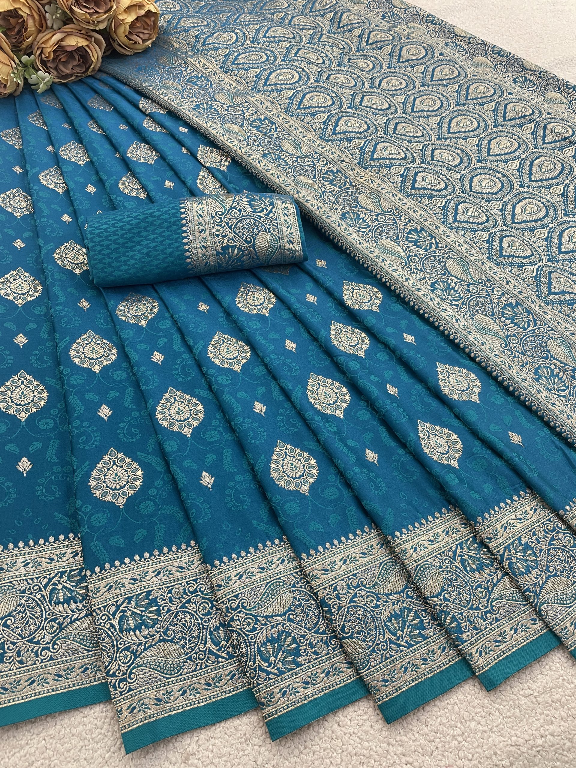 Teal Blue Banarasi Silk Saree