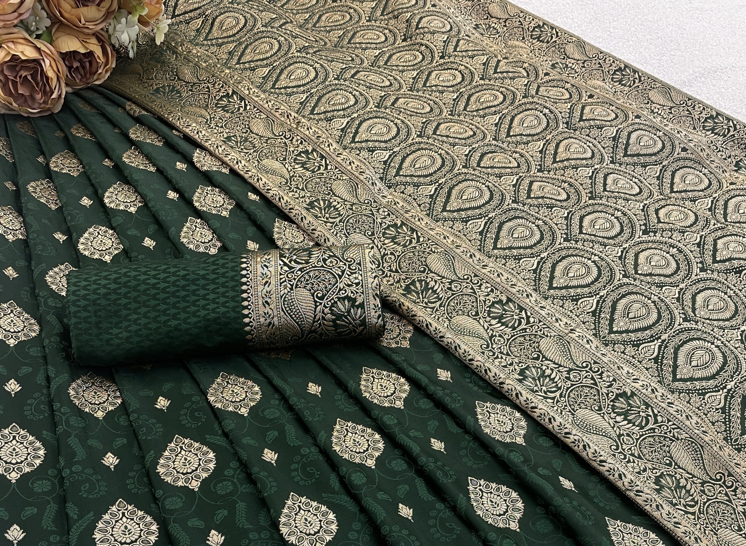 Bottle Green Banarasi Silk Saree