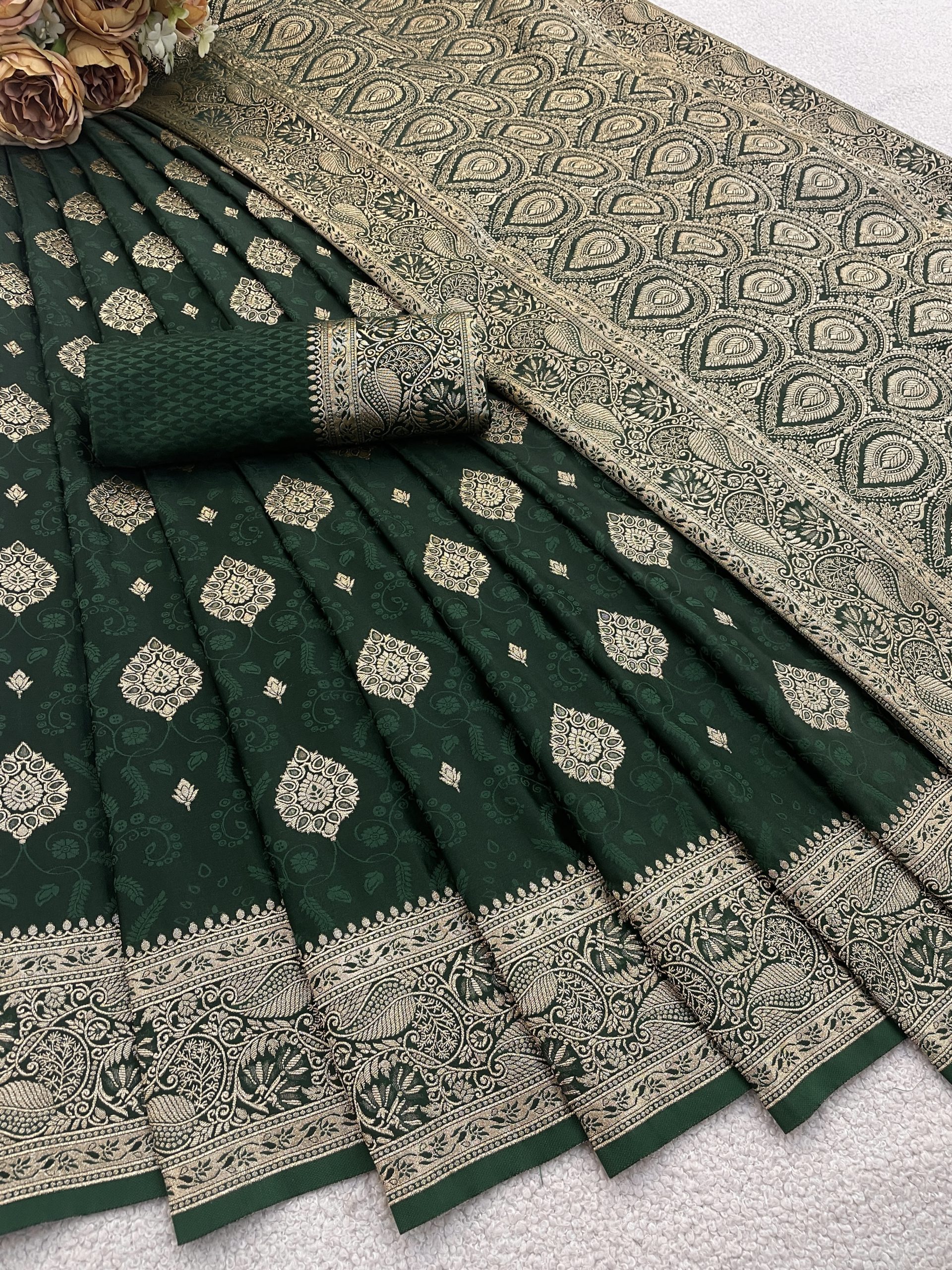 Bottle Green Banarasi Silk Saree
