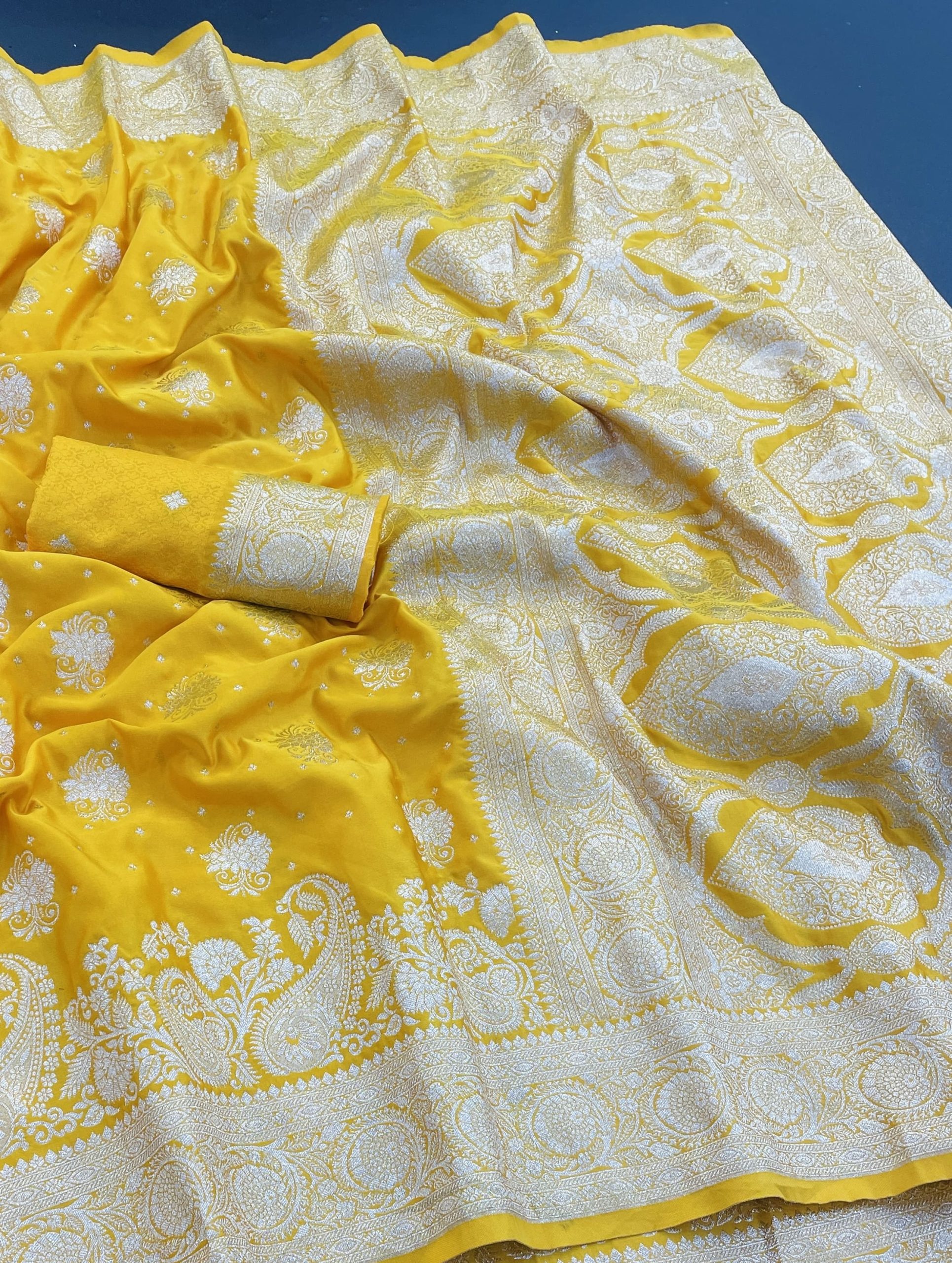 Yellow Banarasi Silk Saree