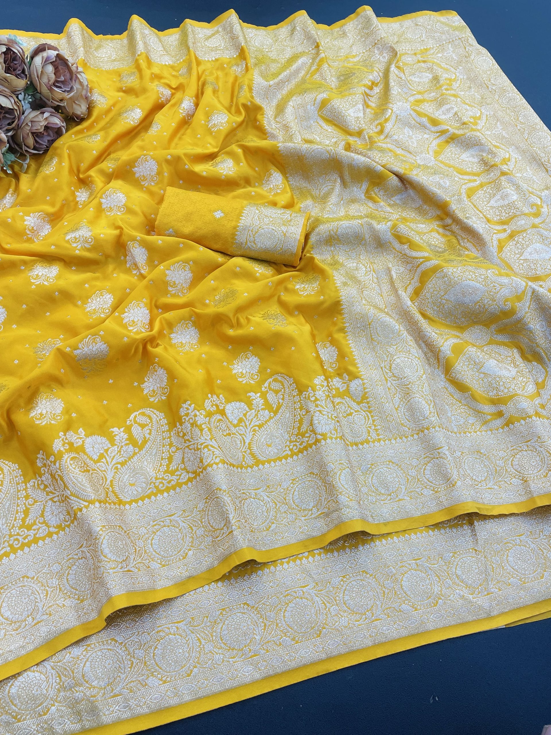 Yellow Banarasi Silk Saree