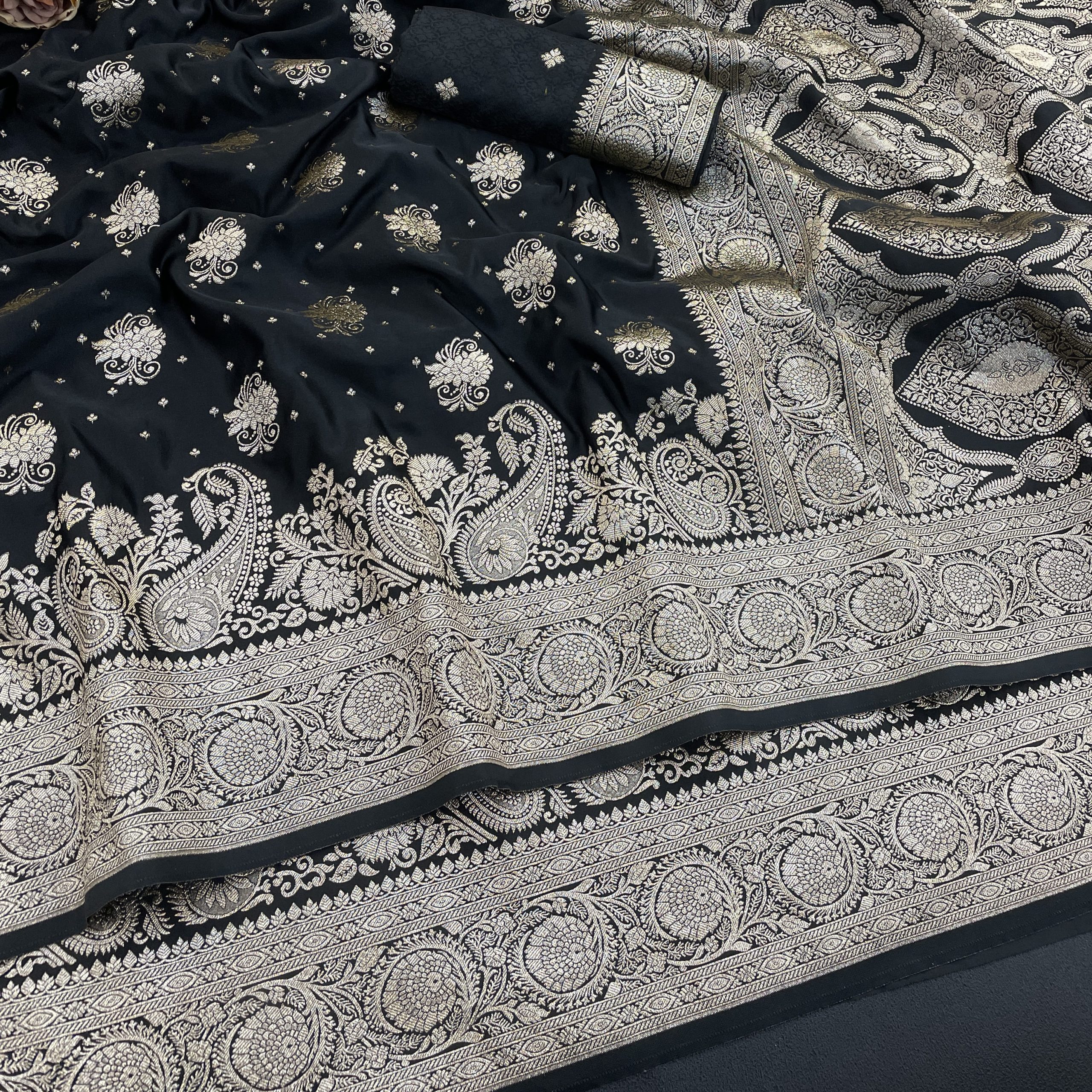 Black Banarasi Silk Saree