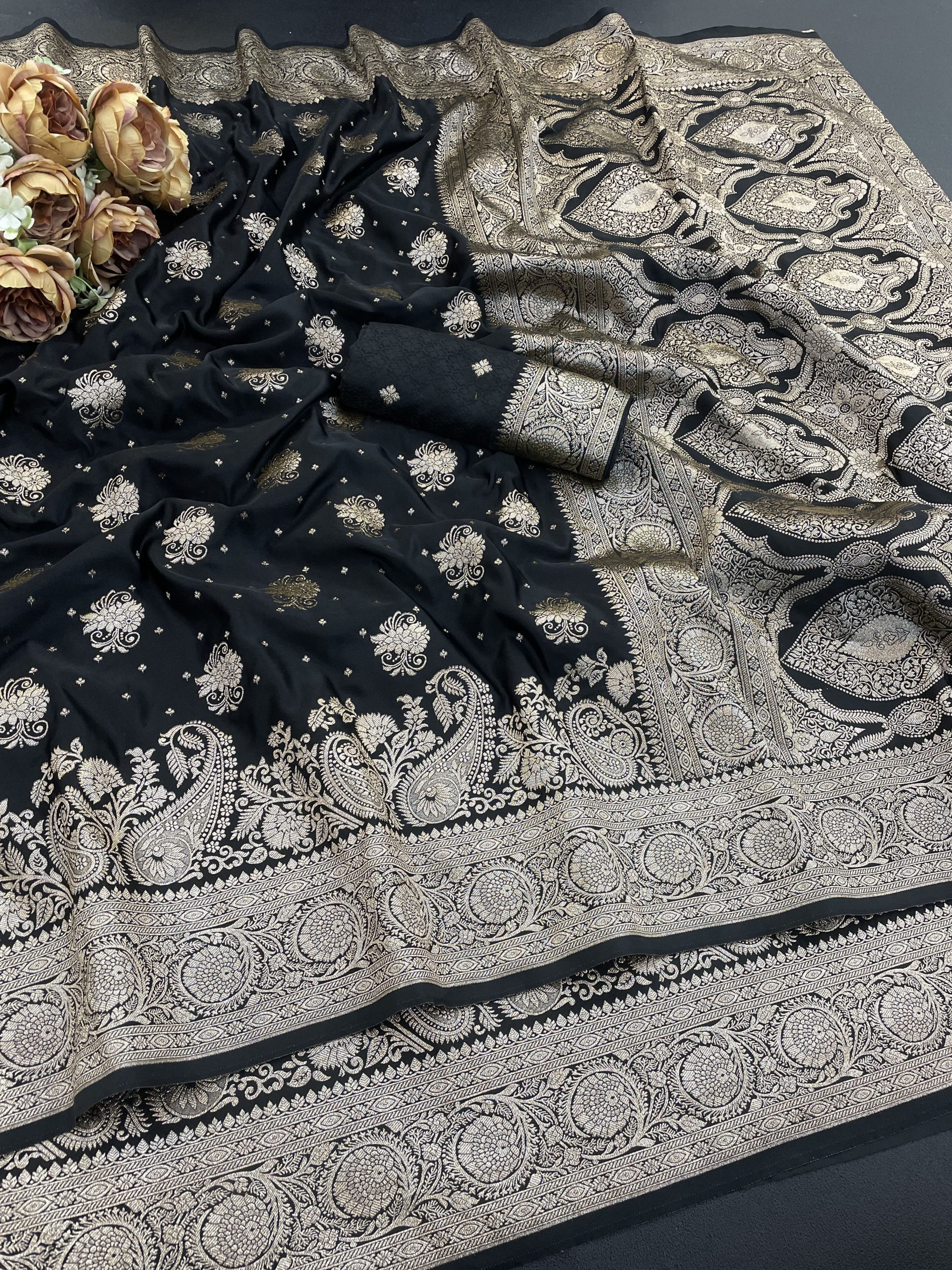 Black Banarasi Silk Saree