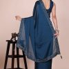 Dark blue dream girl stonework satin saree