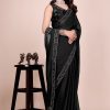 Dark blue dream girl stonework satin saree