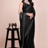 Dark blue dream girl stonework satin saree