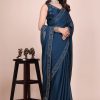 Dark blue dream girl stonework satin saree