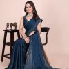 Dark blue dream girl stonework satin saree