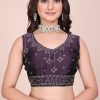 Dark blue dream girl stonework satin saree