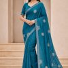 Teal Blue Casual & Festive Wear Saree with Stone work Design
