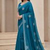 Teal Blue Casual & Festive Wear Saree with Stone work Design