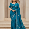 Teal Blue Casual & Festive Wear Saree with Stone work Design
