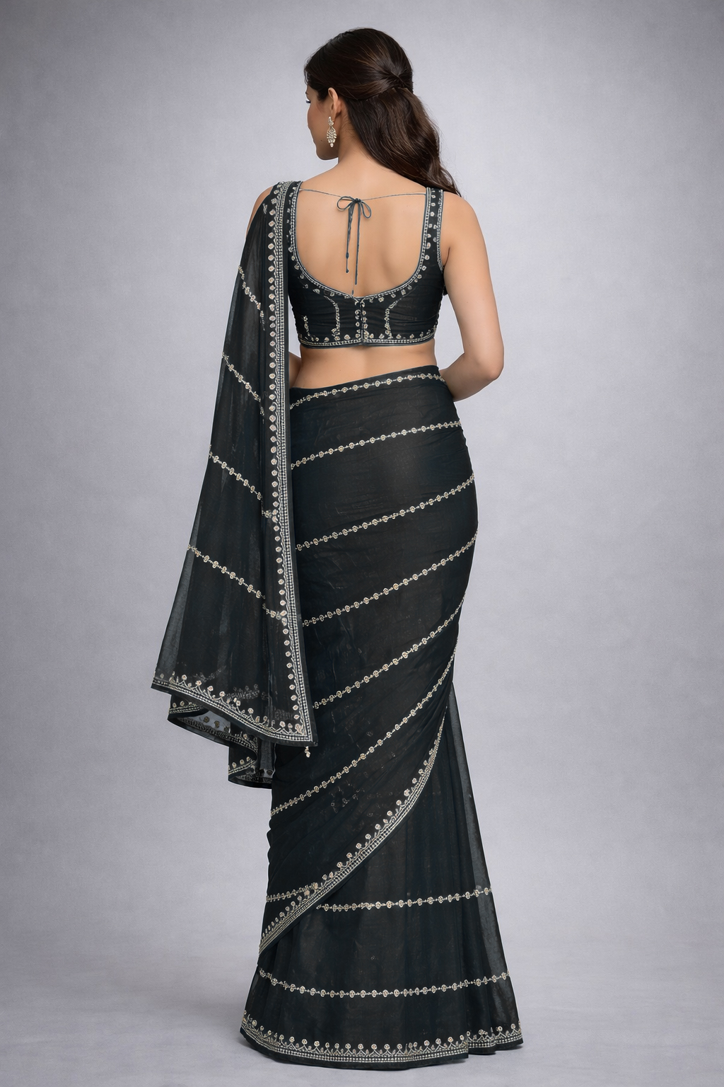 Black Elegant Saree with Golden Stone Work
