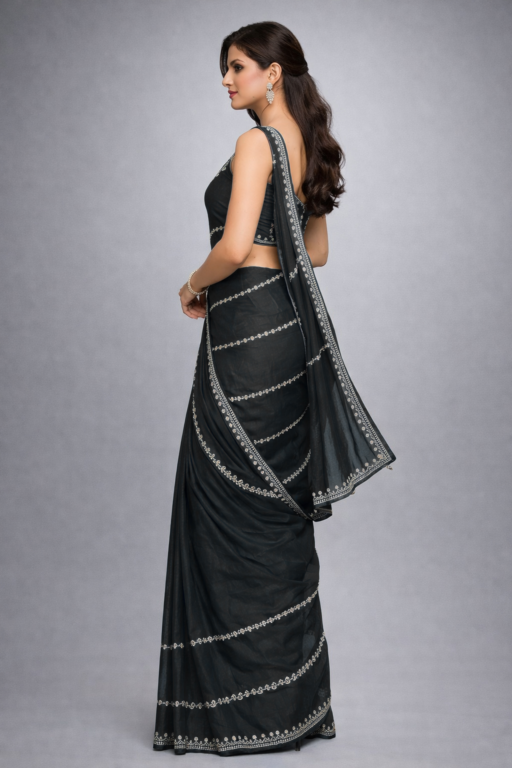 Black Elegant Saree with Golden Stone Work